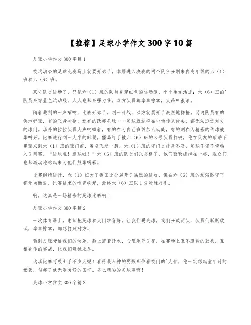 【推荐】足球小学作文300字10篇