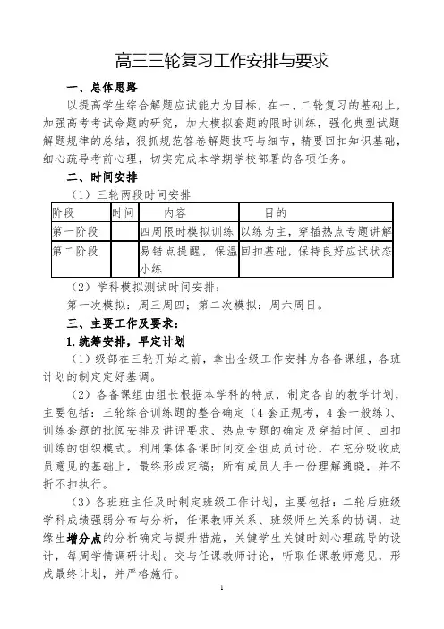 高三年级高考第三轮复习工作安排与要求
