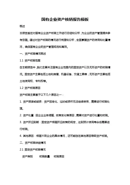 国有企业资产核销报告模板