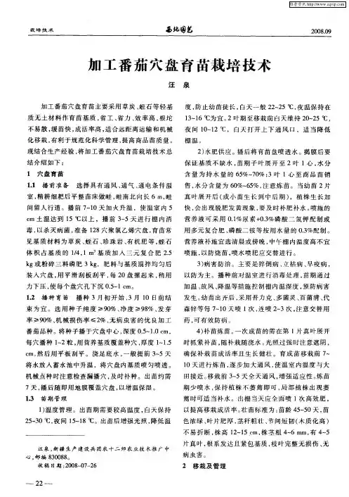 加工番茄穴盘育苗栽培技术