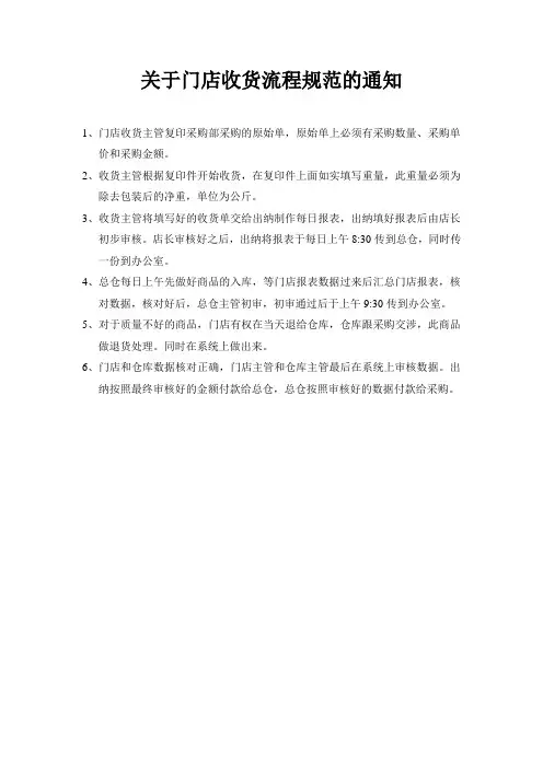 关于门店收货流程规范的通知