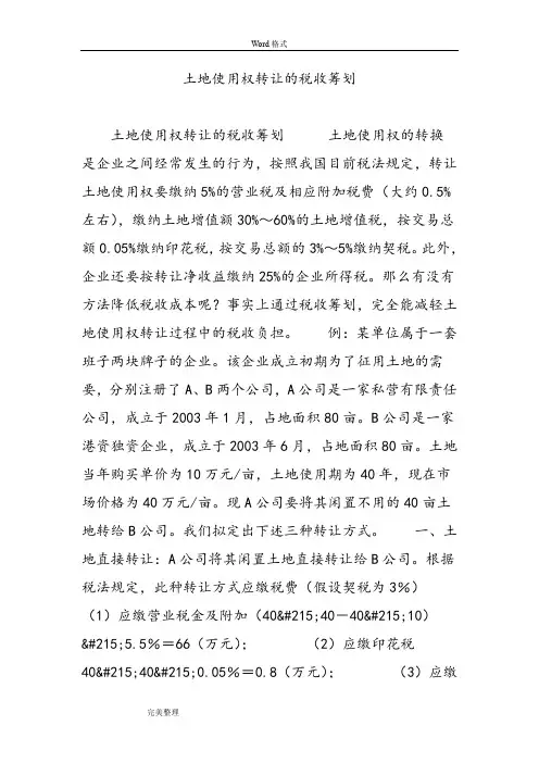 土地使用权转让的税收筹划
