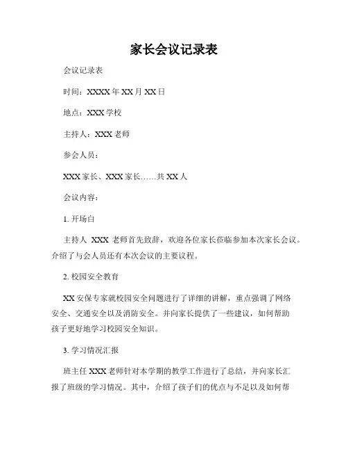 家长会议记录表