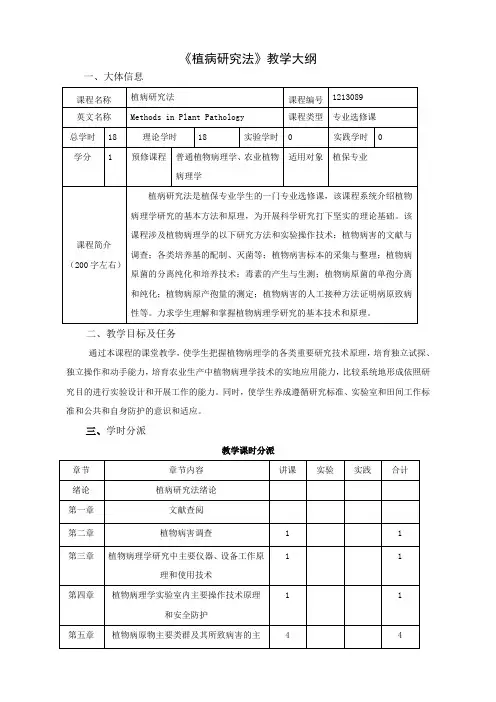 植病研究法教学大纲