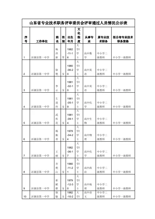 山东专业技术职务评审委员会评审通过人员情况公示表
