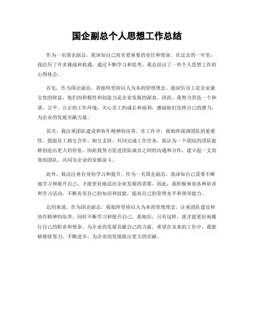 国企副总个人思想工作总结
