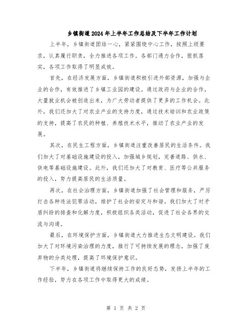 乡镇街道2024年上半年工作总结及下半年工作计划