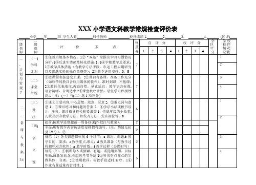 小学语文科教学常规检查评价表