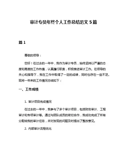 审计专员年终个人工作总结范文5篇