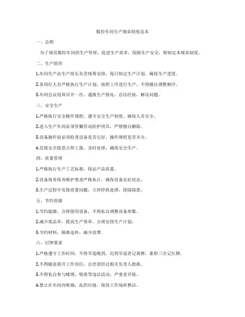 数控车间生产规章制度范本