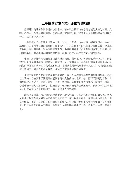 五年级读后感作文：暴雨筛读后感
