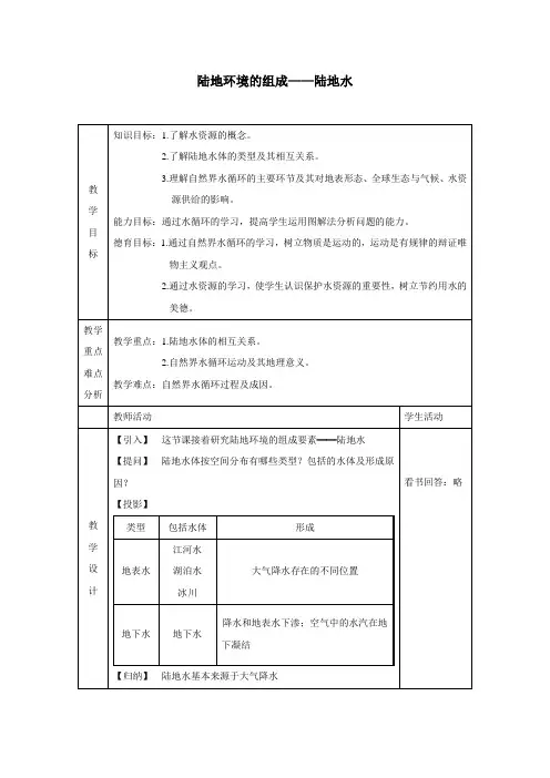 陆地环境的组成——陆地水的教案(基于问题的教案)