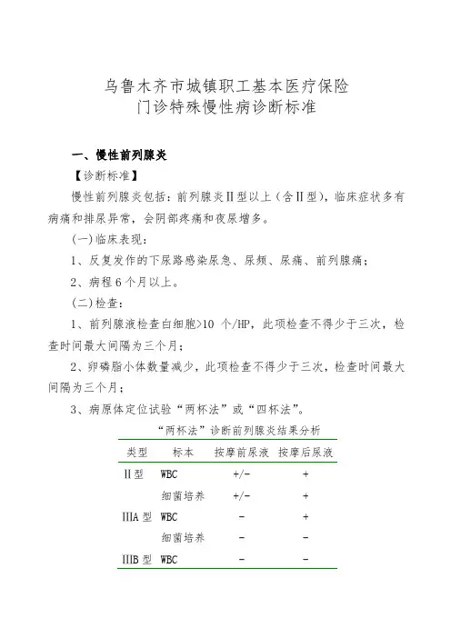 市医保慢性病诊断标准