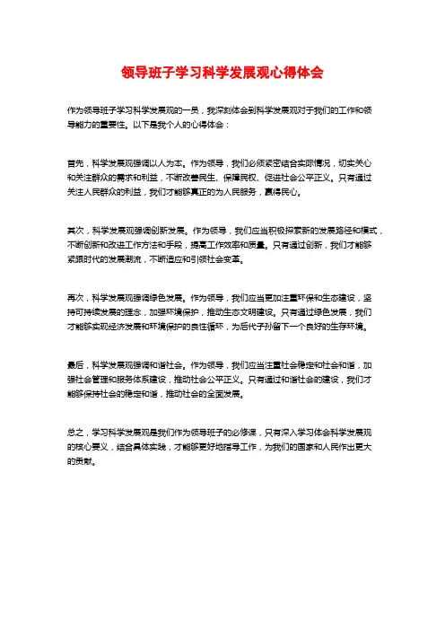 领导班子学习科学发展观心得体会