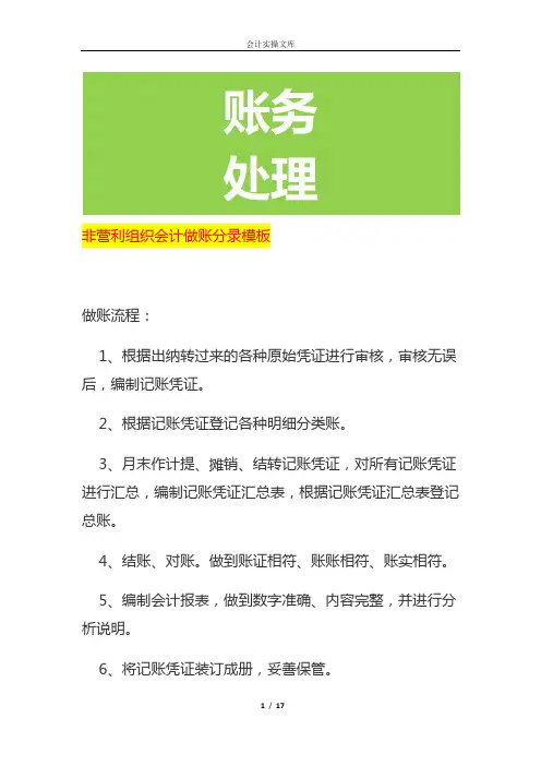 非营利组织会计做账分录模板