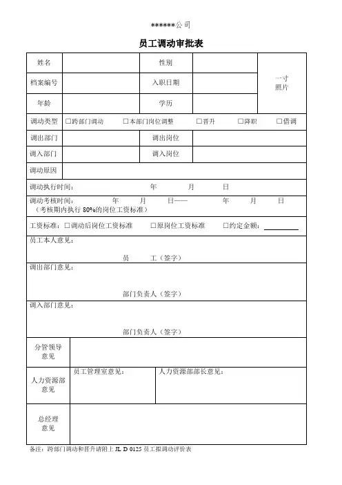 员工调动审批表
