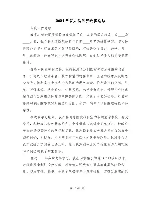 2024年省人民医院进修总结（四篇）