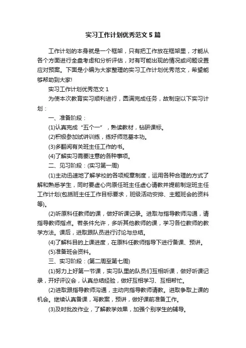 实习工作计划优秀范文5篇