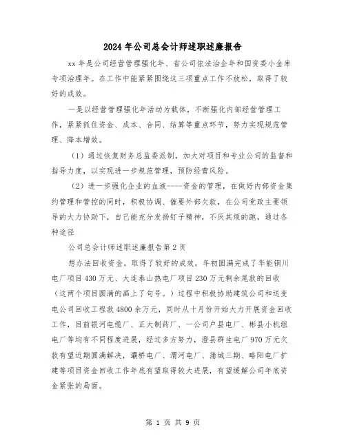 2024年公司总会计师述职述廉报告（2篇）