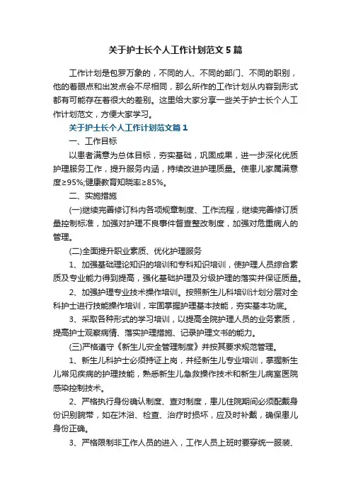 关于护士长个人工作计划范文5篇