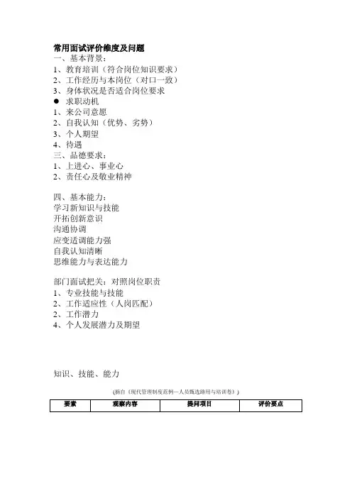 人力资源人才测评常用面试评价维度及问题 (2)