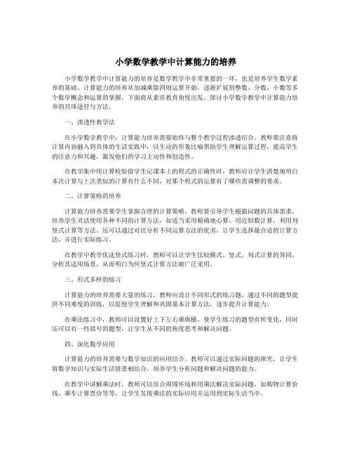 小学数学教学中计算能力的培养