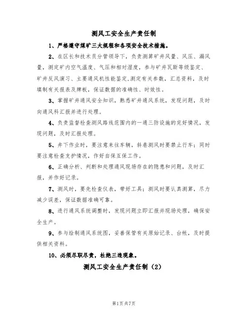 测风工安全生产责任制(5篇)