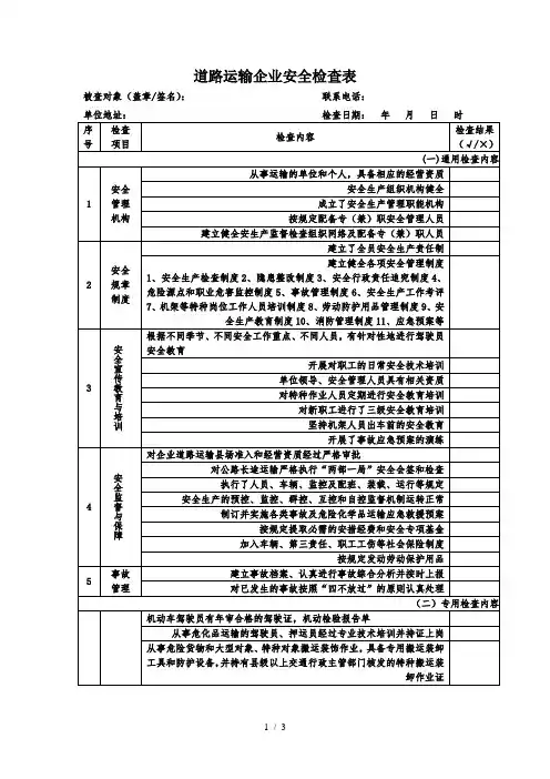 道路运输企业安全检查表