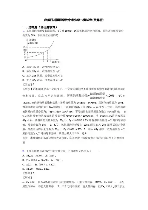 成都四川国际学校中考化学二模试卷(带解析)