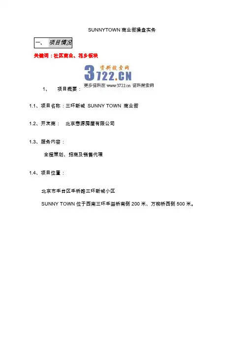 三环新城SUNNYTOWN地产商业街操盘实务(DOC 24页)