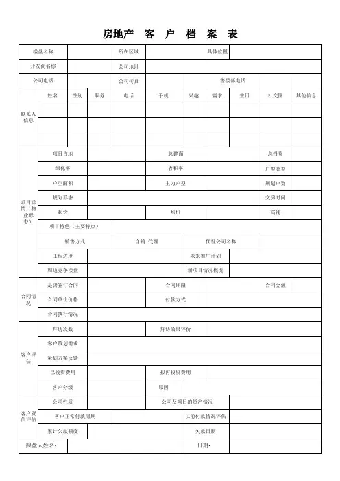 房地产客户档案表