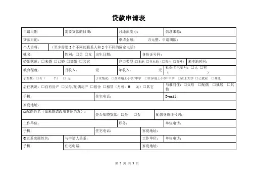 贷款申请表(标准模版)