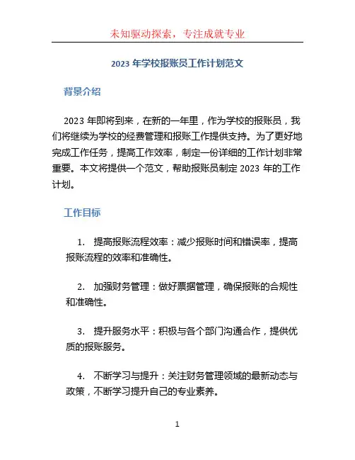 2023年学校报账员工作计划范文