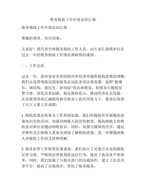 税务税政工作年度总结汇报