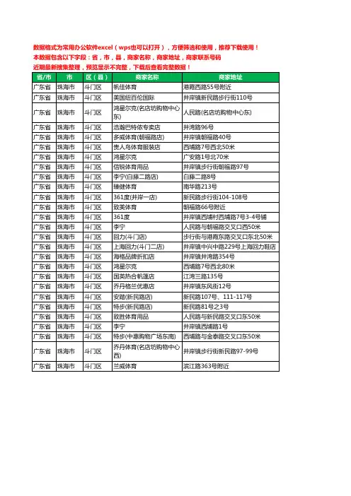2020新版广东省珠海市斗门区体育用品工商企业公司商家名录名单黄页联系电话号码地址大全27家