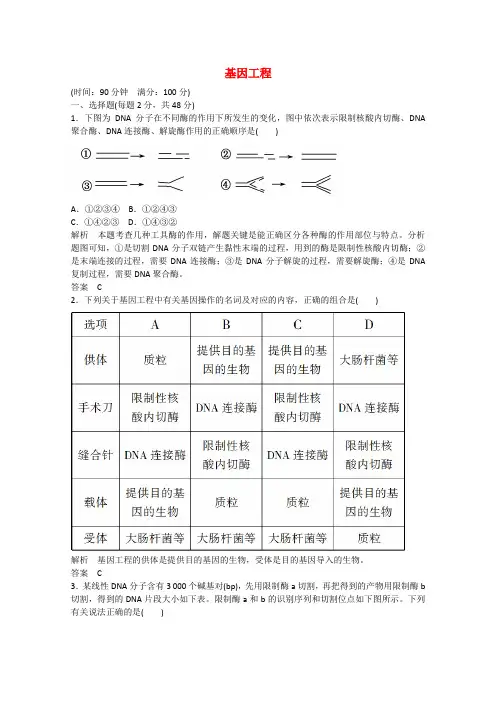 高中生物 单元测评一 基因工程 新人教版选修3