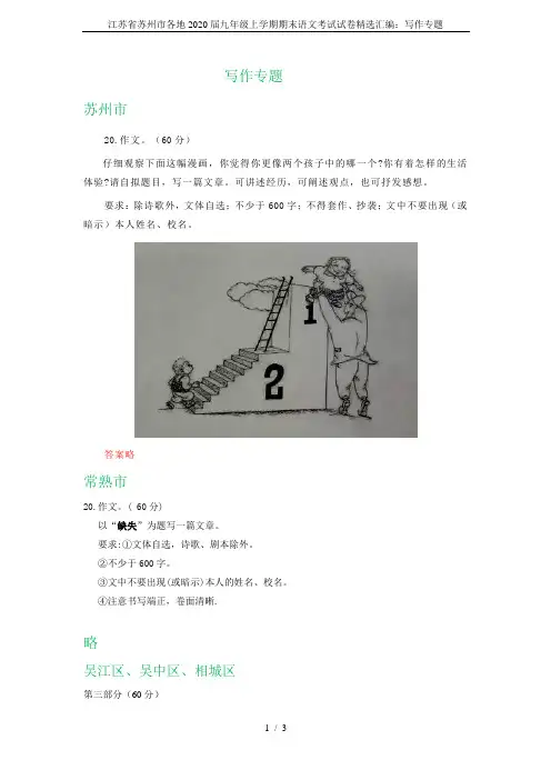 江苏省苏州市各地2020届九年级上学期期末语文考试试卷精选汇编：写作专题