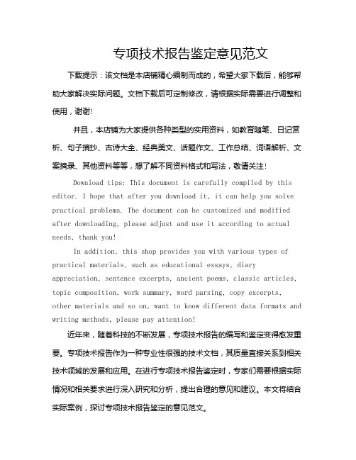 专项技术报告鉴定意见范文