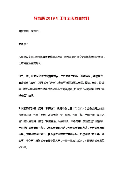 城管局2019年工作表态发言材料