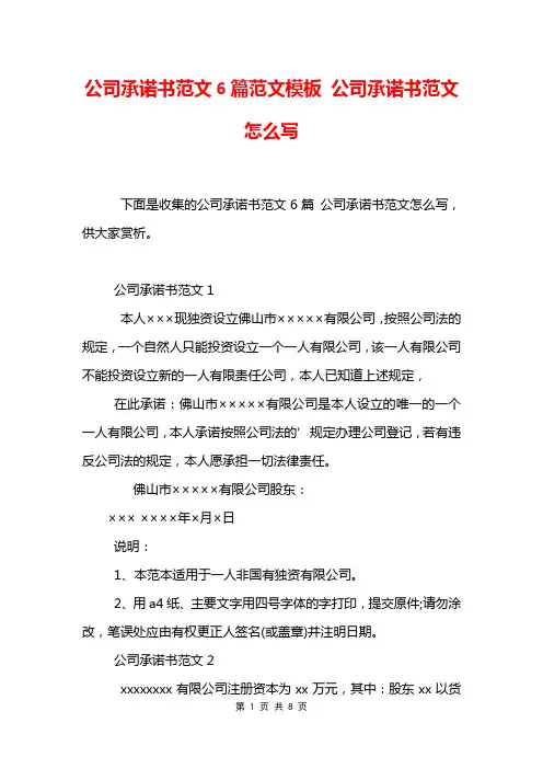 公司承诺书范文6篇范文模板 公司承诺书范文怎么写