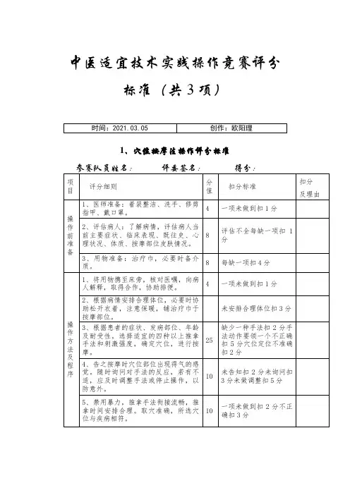 中医适宜技术操作评分标准之欧阳理创编