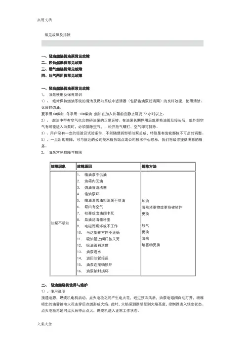 燃烧机常见故障及排除
