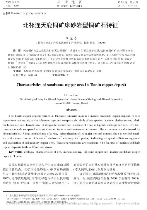 北祁连天鹿铜矿床砂岩型铜矿石特征_李金春