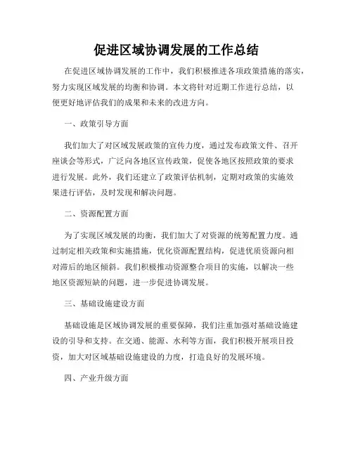 促进区域协调发展的工作总结