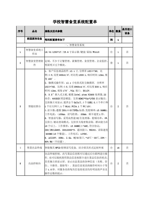 学校智慧食堂系统配置单