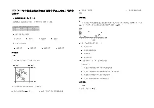 2020-2021学年福建省福州市贵州锦屏中学高三地理月考试卷含解析