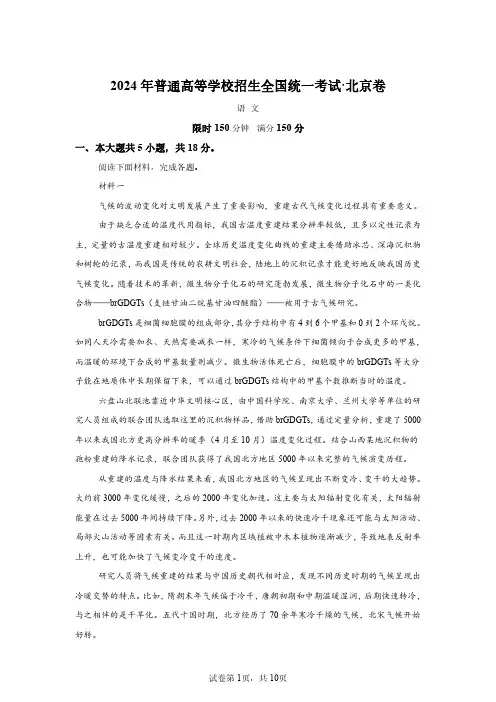 2024年新高考语文北京卷试题真题答案解析(精校打印)