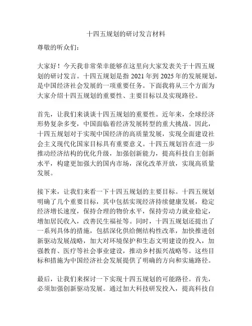 十四五规划的研讨发言材料