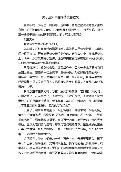 关于萤火虫的抒情美丽散文
