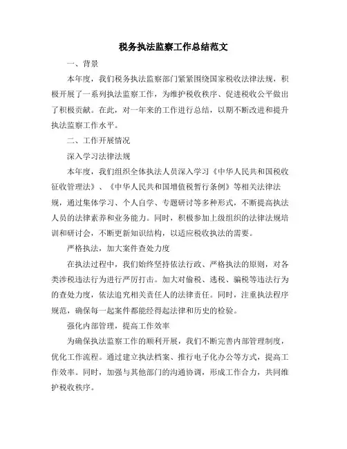 税务执法监察工作总结范文